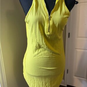 SHEIN Yellow Ribbed Zip-Front Sleeveless Dress